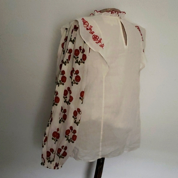 CAROLINA K. Floral design eyelet embroidered ruffled blouse Sz S - Picture 5 of 7